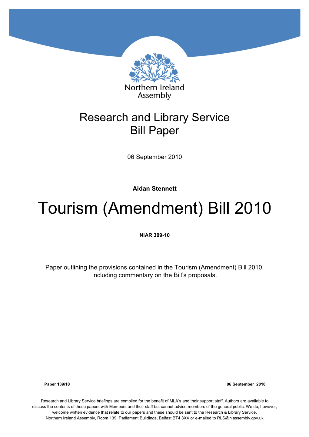 Tourism (Amendment) Bill 2010