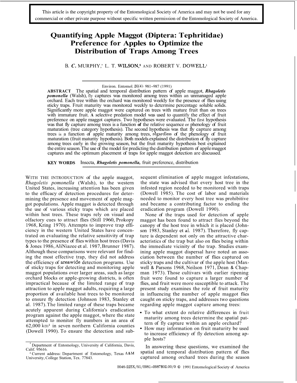 Quantifying Apple Maggot (Diptera: Tephritidae) Preference for Apples to Optimize the Distribution of Traps Among Trees