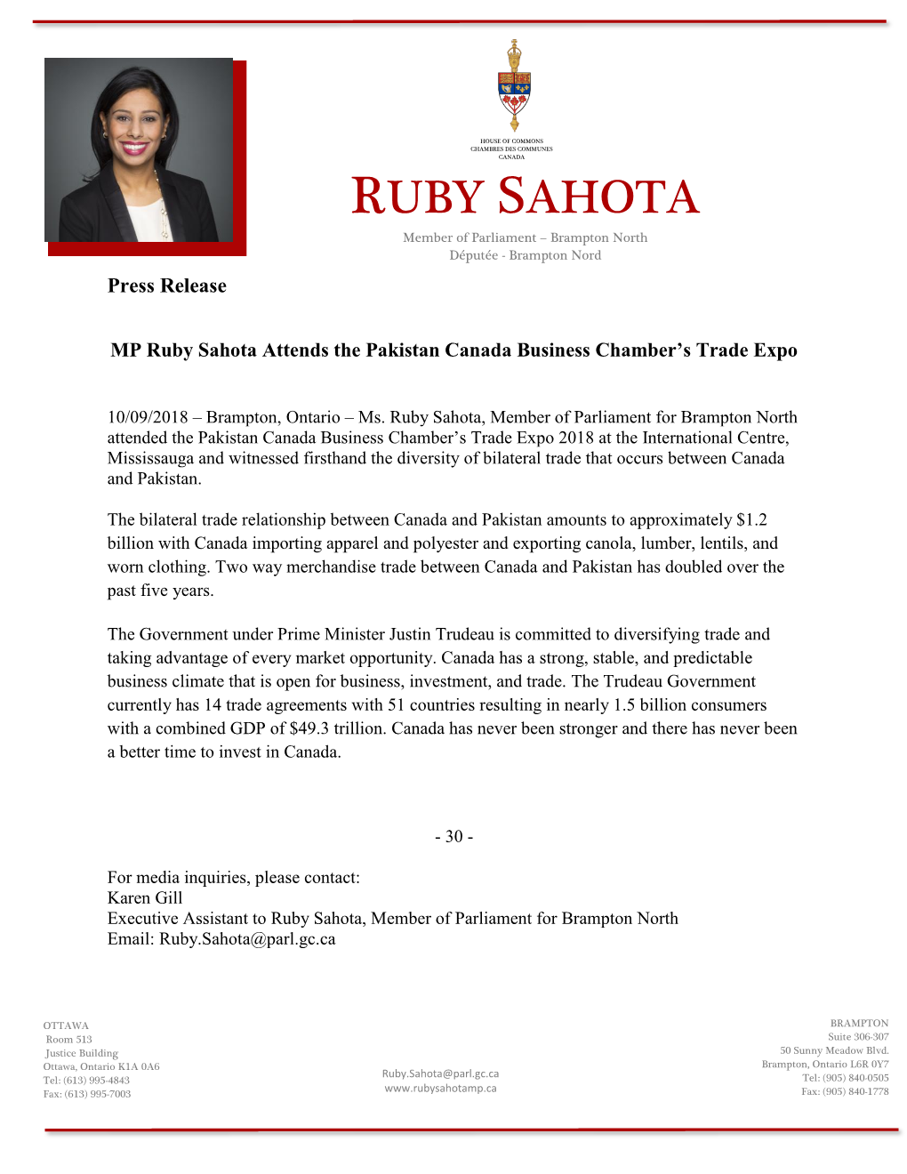 MP Ruby Sahota Attends the Pakistan Canada Business Chamber's