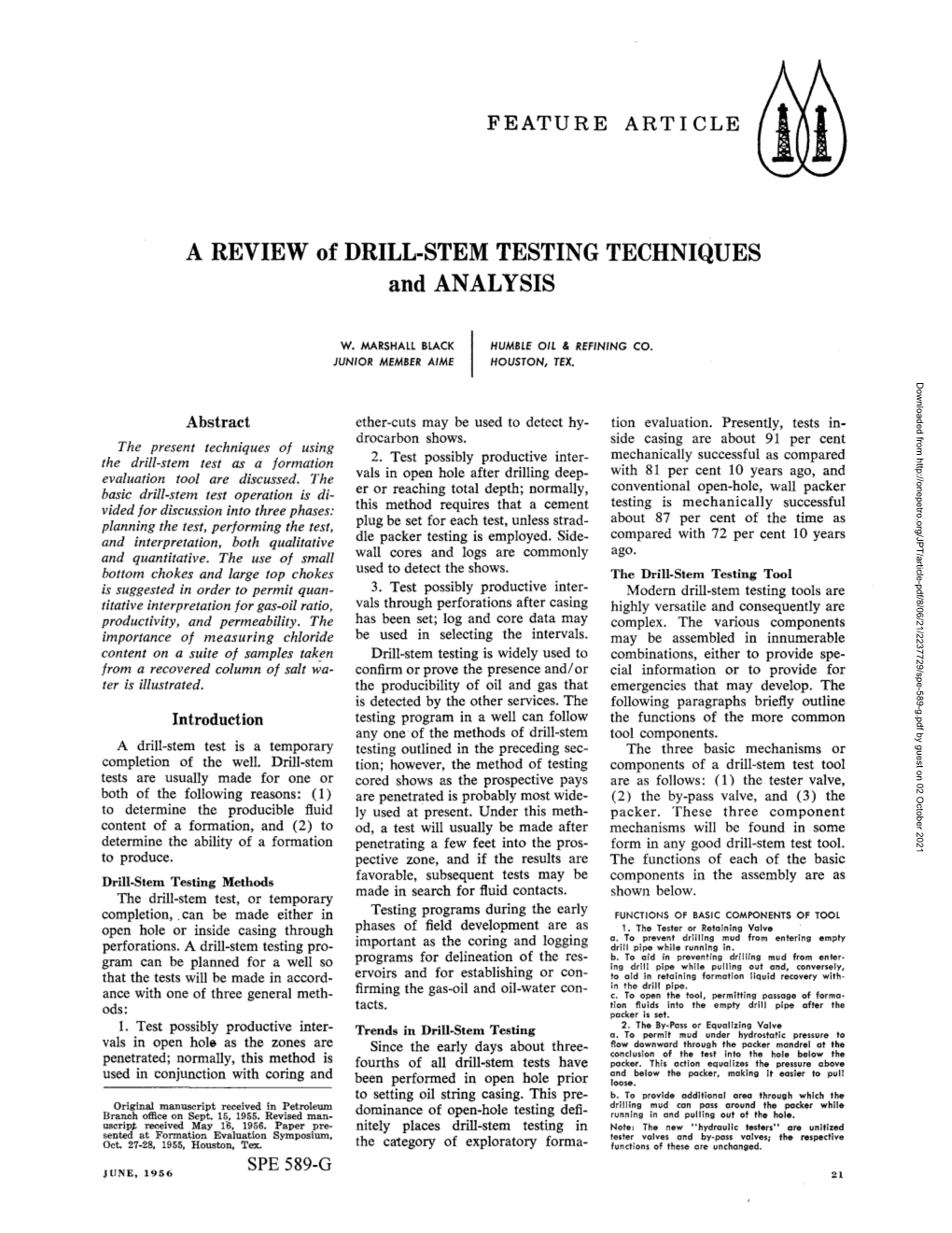 A REVIEW of DRILL-STEM TESTING TECHNIQUES and ANALYSIS