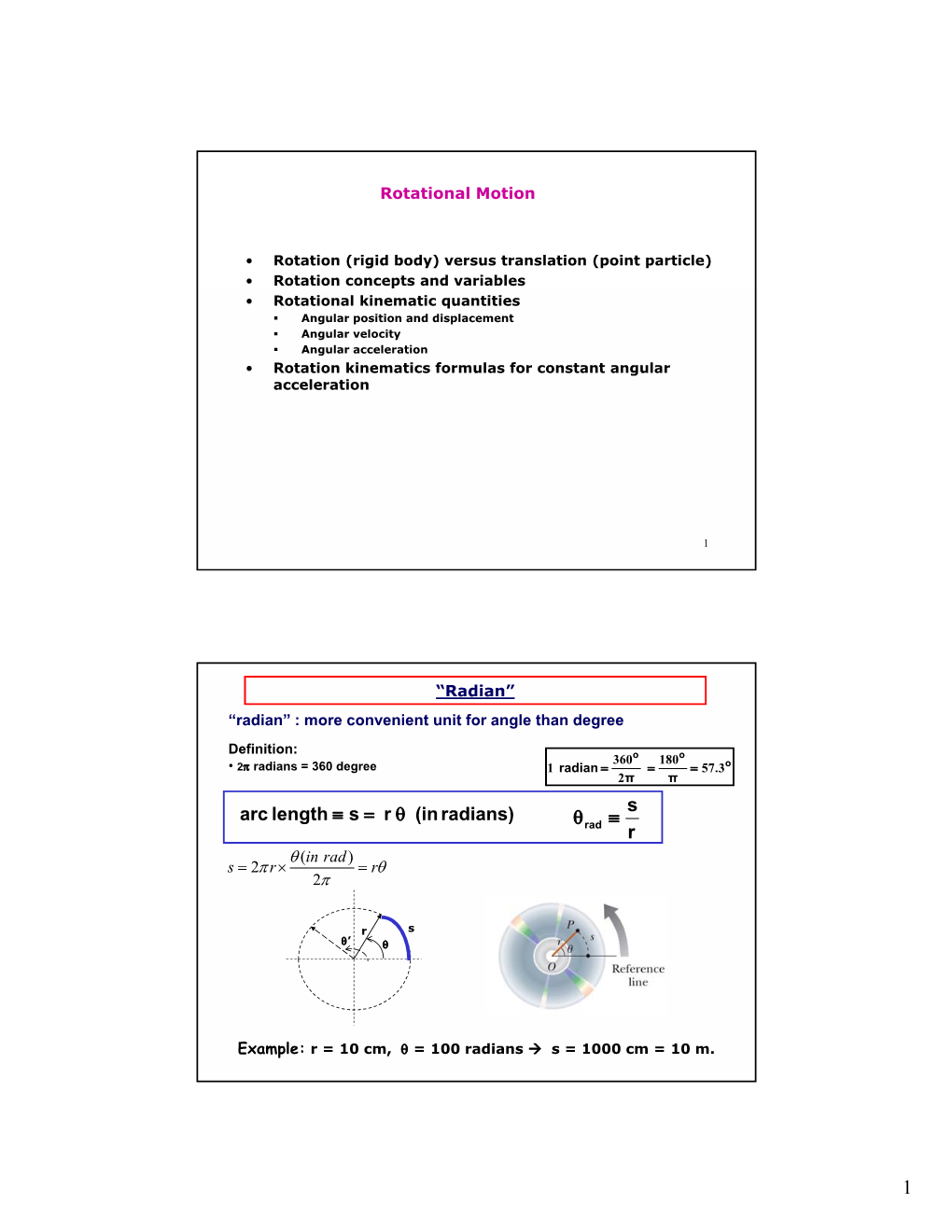 S Radians) (In R S Length Arc Θ = ≡ R