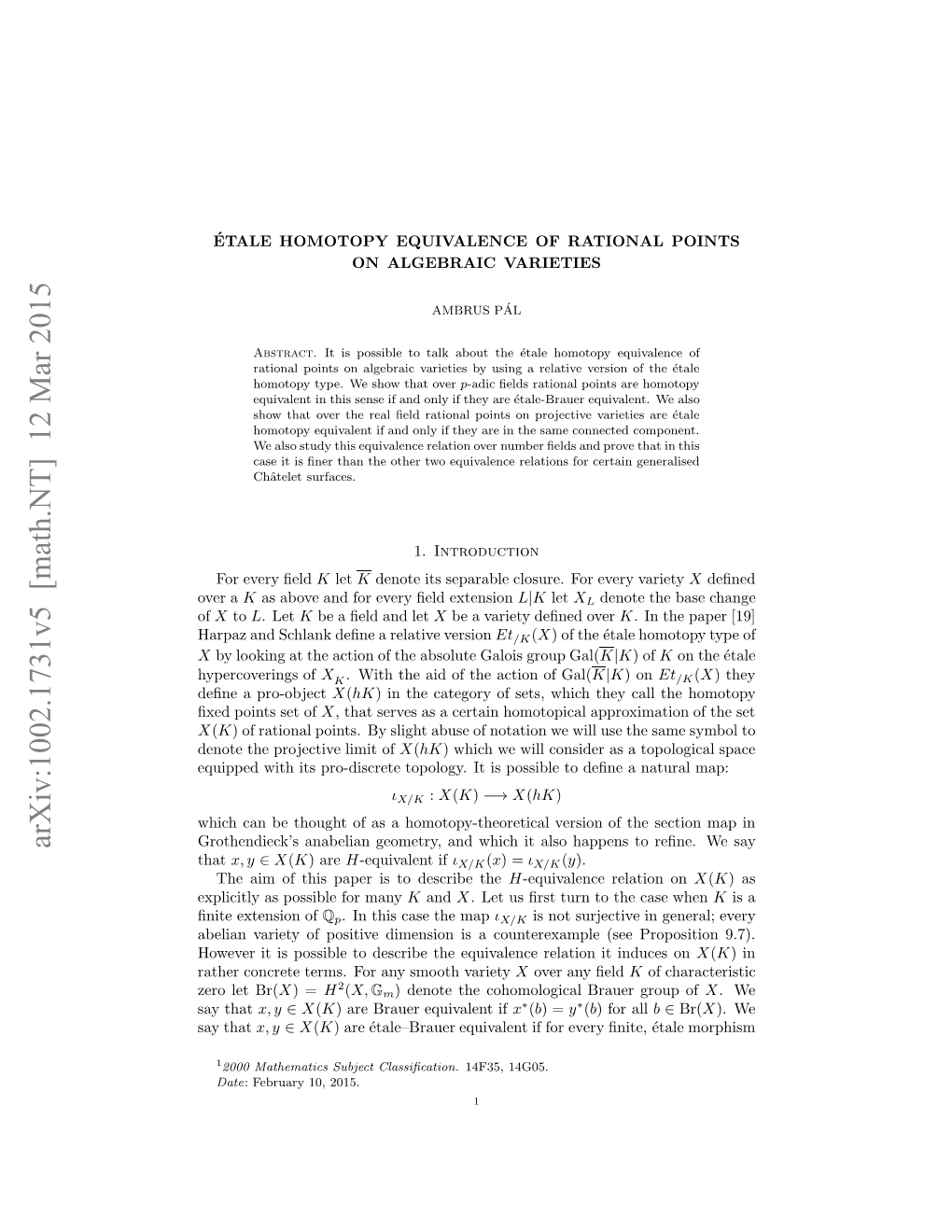 \'Etale Homotopy Equivalence of Rational Points on Algebraic Varieties