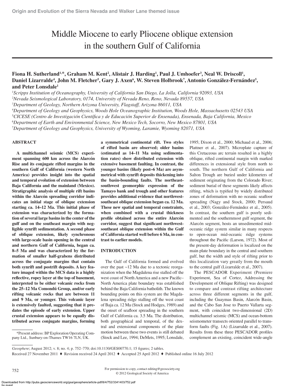 Middle Miocene to Early Pliocene Oblique Extension in the Southern Gulf of California