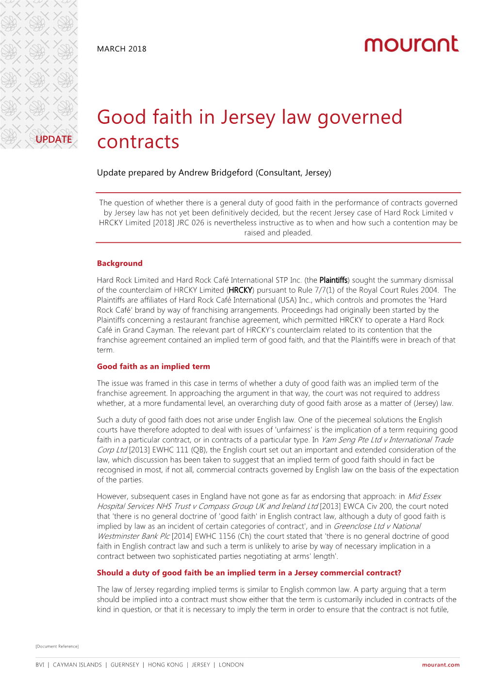 Good Faith in Jersey Law Governed Contracts.Docx