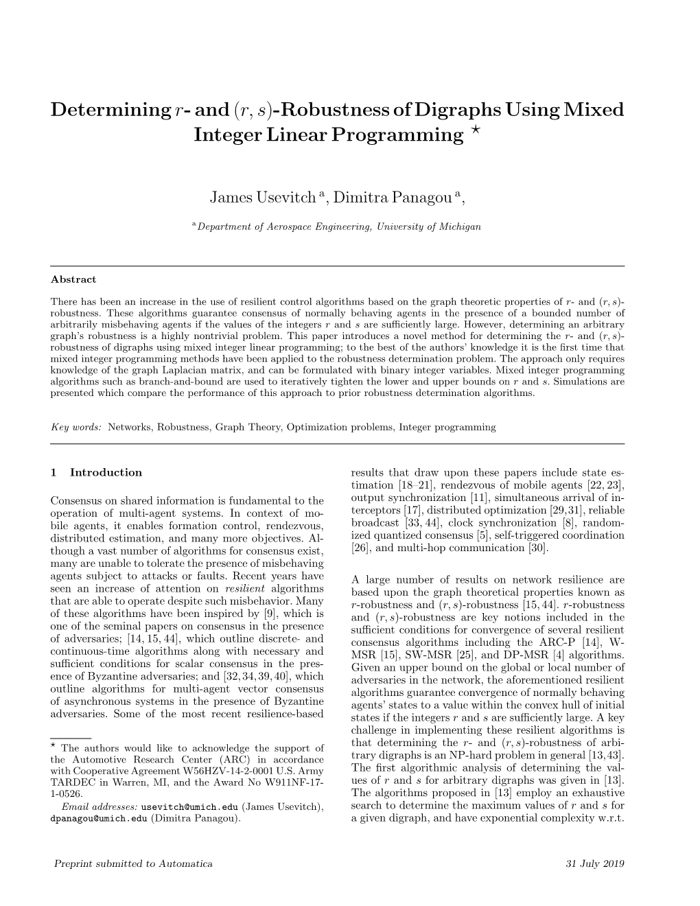 Determiningr- And(R, S)-Robustness of Digraphs Using Mixed Integer Linear Programming