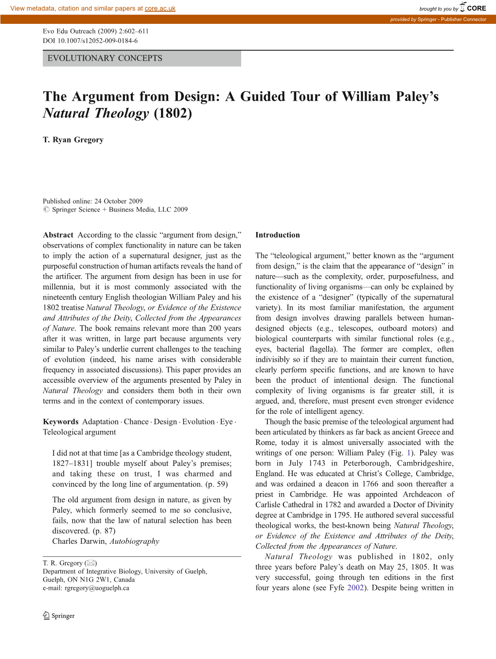 The Argument from Design: a Guided Tour of William Paley's