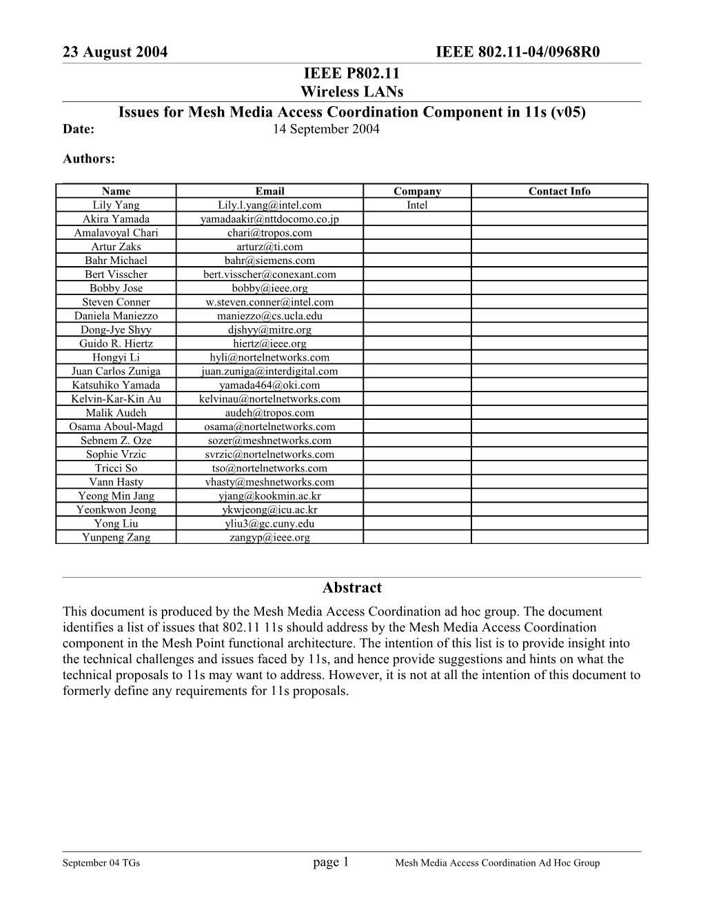 Issues for Mesh Media Access Coordination Component in 11S (V05)