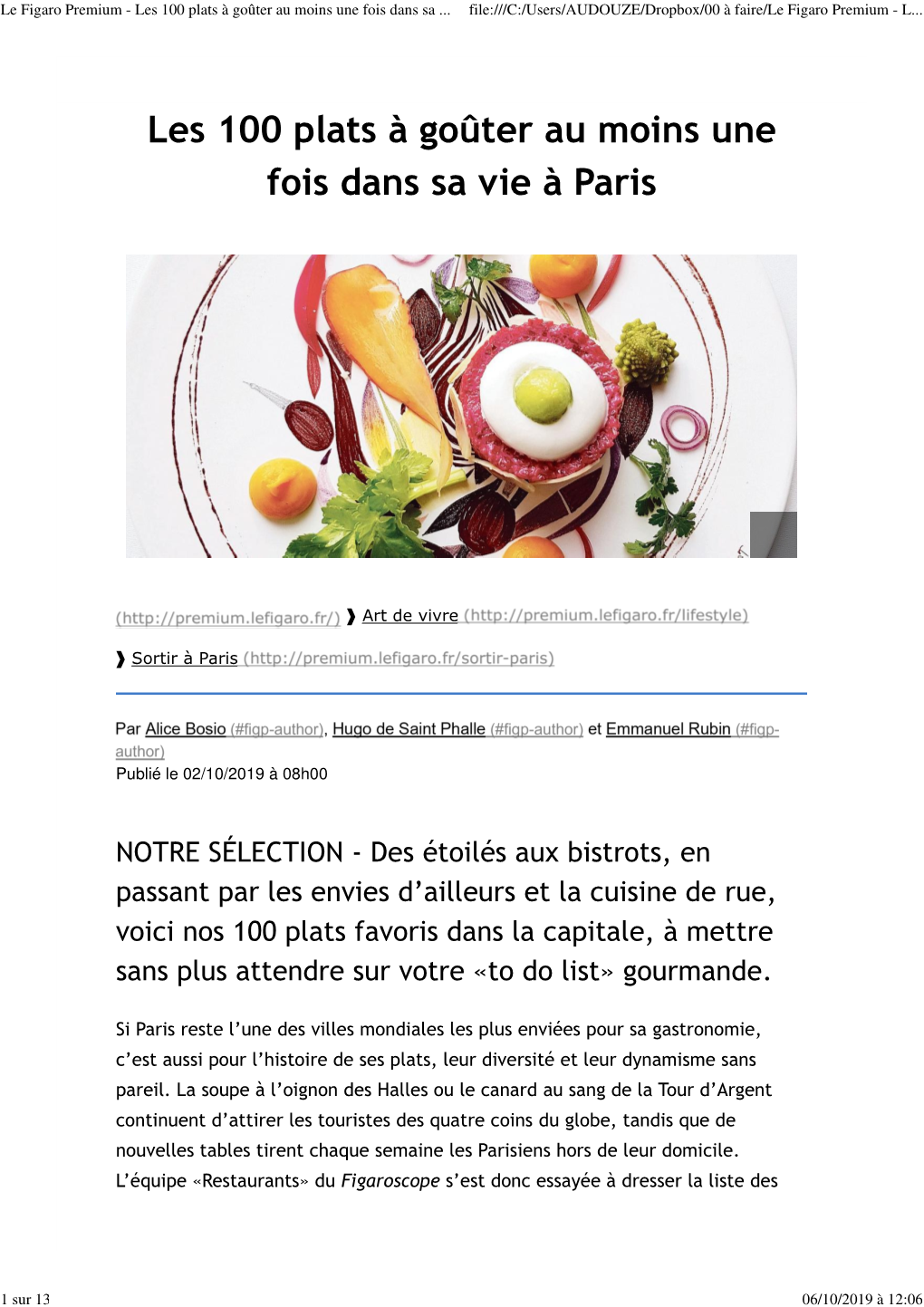 Le Figaro Premium – Les 100 Plats À Goûter Au Moins Une Fois Dans Sa