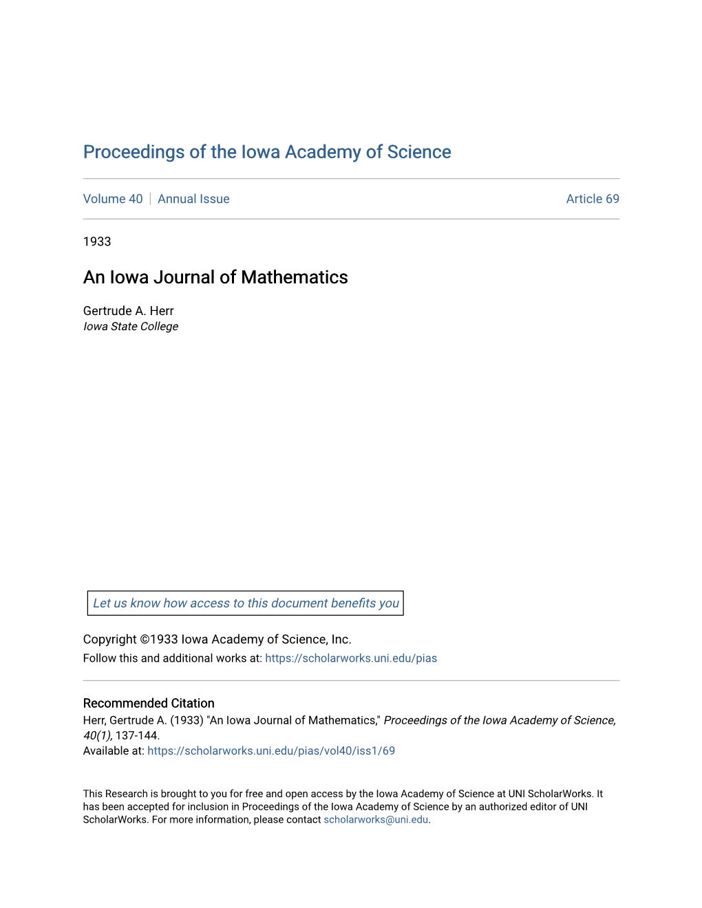 An Iowa Journal of Mathematics