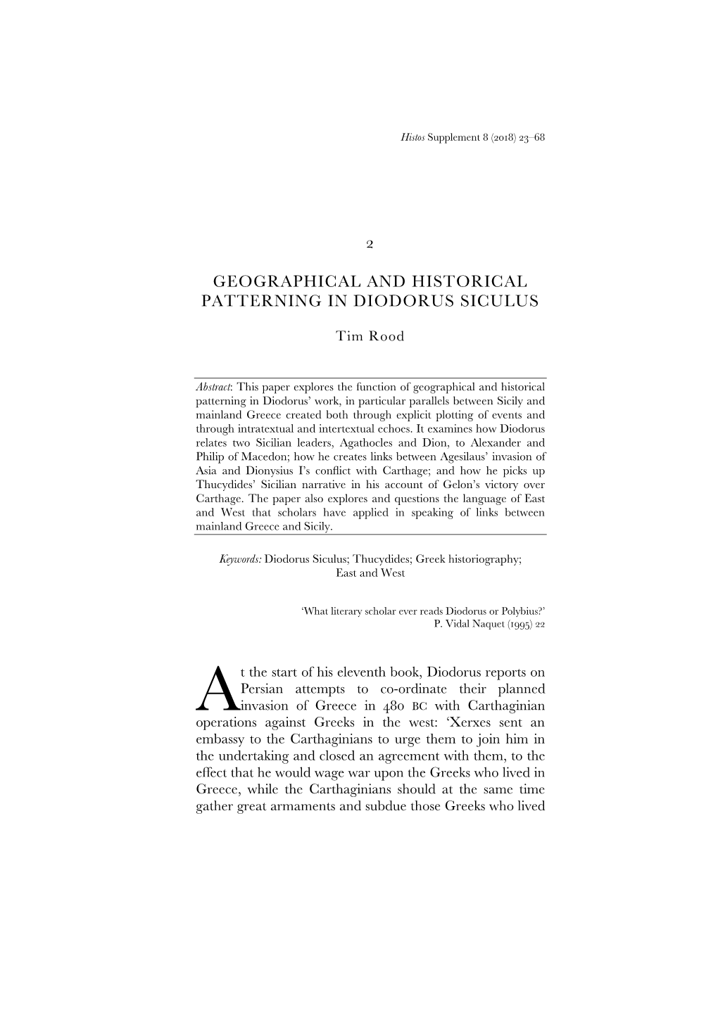 Geographical and Historical Patterning in Diodorus Siculus