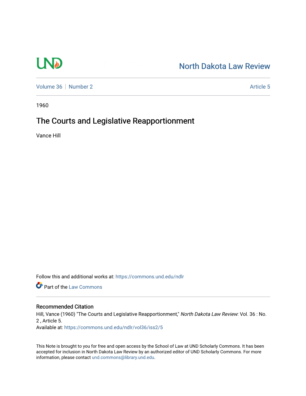 The Courts and Legislative Reapportionment
