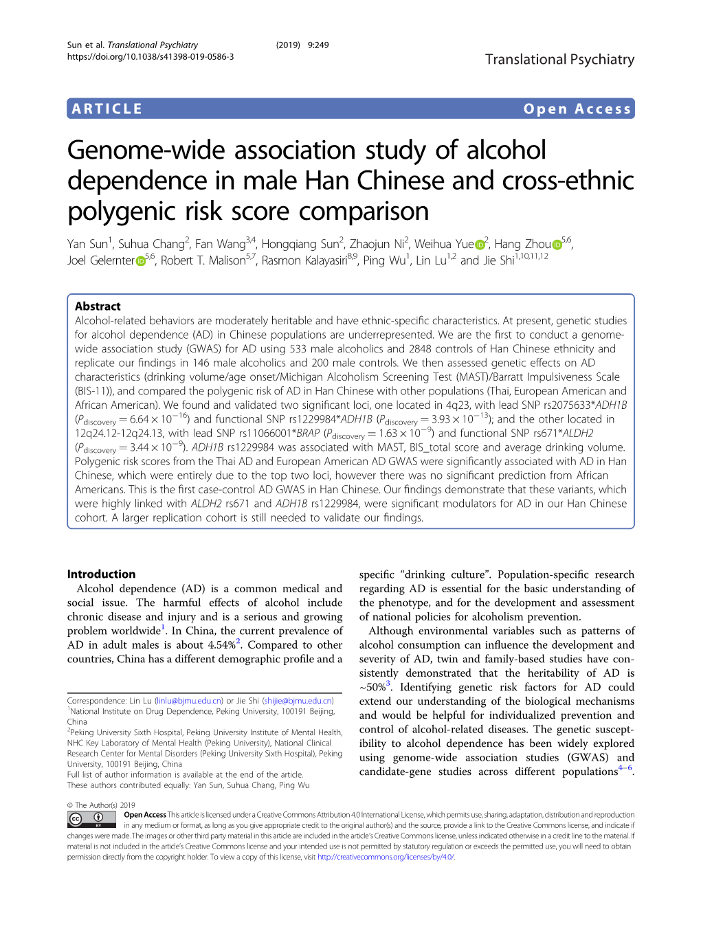 Genome-Wide Association Study of Alcohol Dependence in Male Han