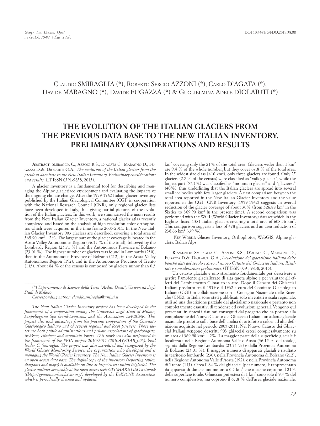 The Evolution of the Italian Glaciers from the Previous Data Base to the New Italian Inventory