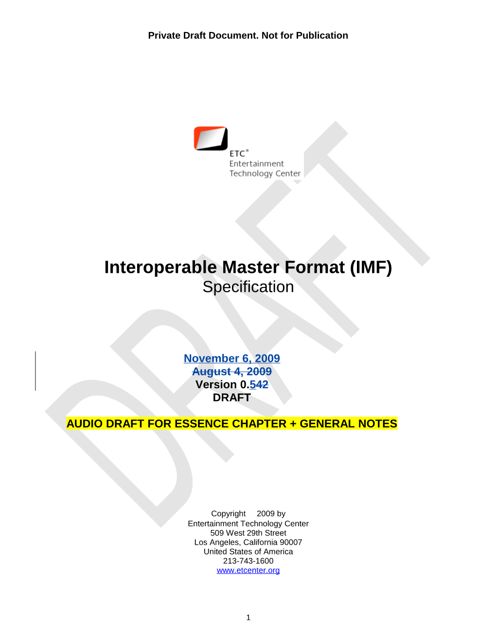Interoperable Master Format (IMF) Specification