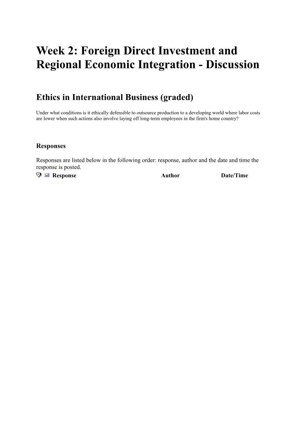 Week 2: Foreign Direct Investment and Regional Economic Integration - Discussion