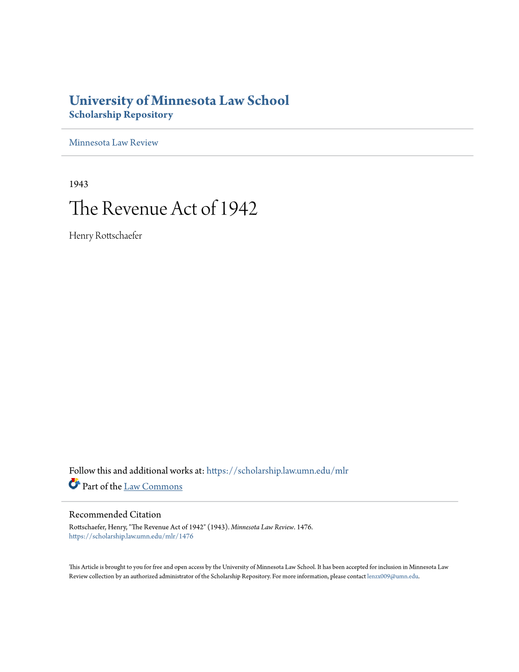 The Revenue Act of 1942 Henry Rottschaefer