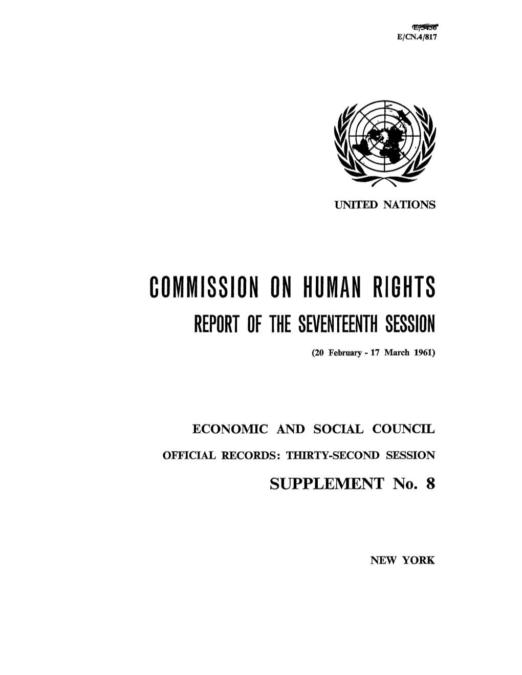 Commission on Human Rights Report of the Seventeenth Session