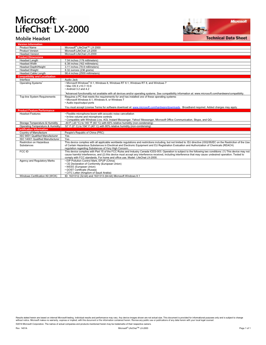 Product Data Sheet