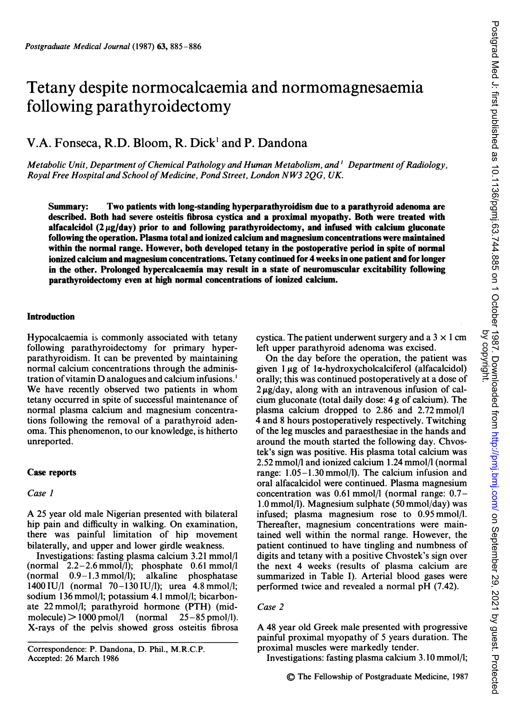 Tetany Despite Normocalcaemia and Normomagnesaemia Following Parathyroidectomy