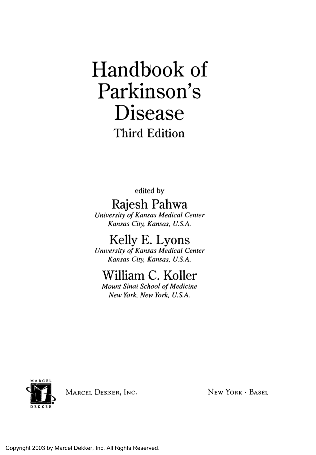 Handbook of Parkinson's Disease Third Edition