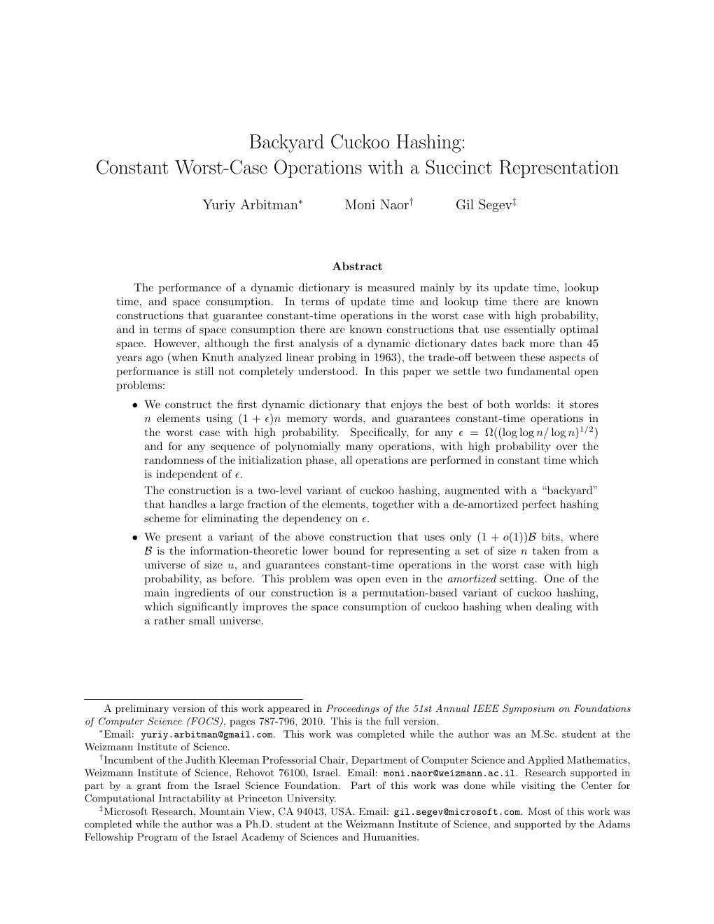 Backyard Cuckoo Hashing: Constant Worst-Case Operations with a Succinct Representation