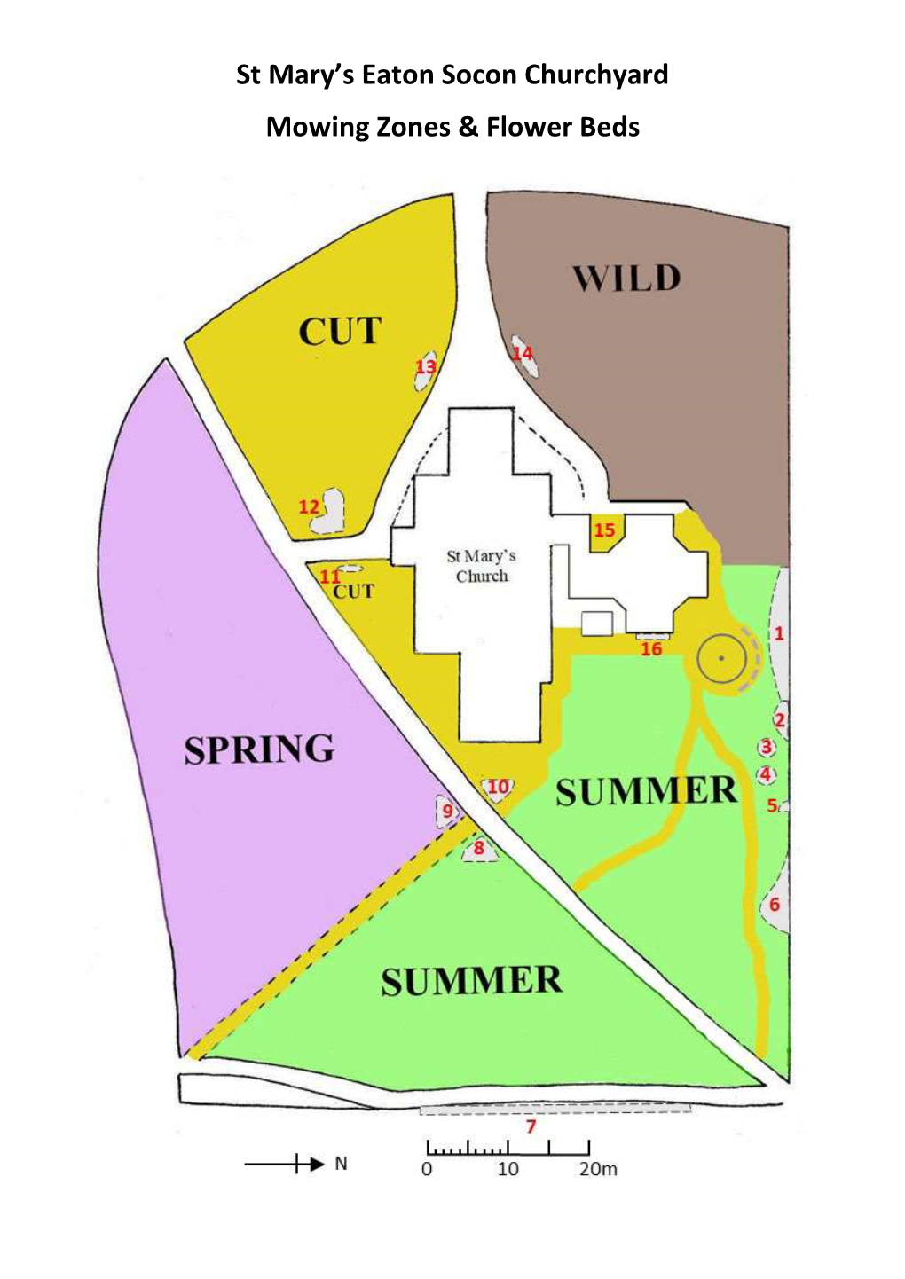 St Mary's Eaton Socon Churchyard Mowing Zones & Flower Beds