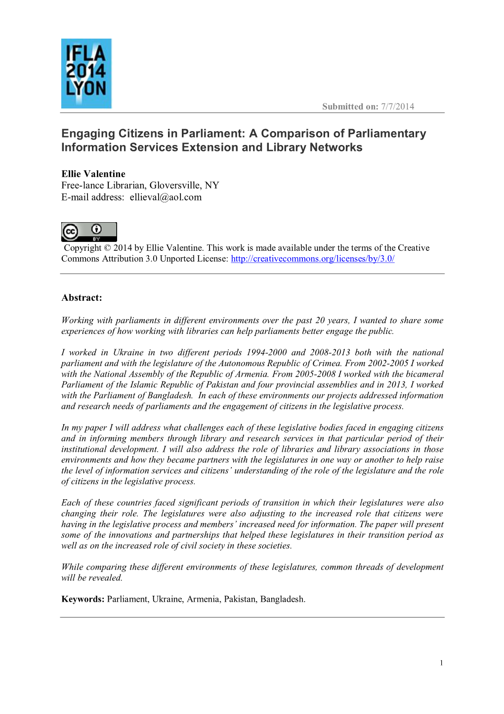 Engaging Citizens in Parliament: a Comparison of Parliamentary Information Services Extension and Library Networks