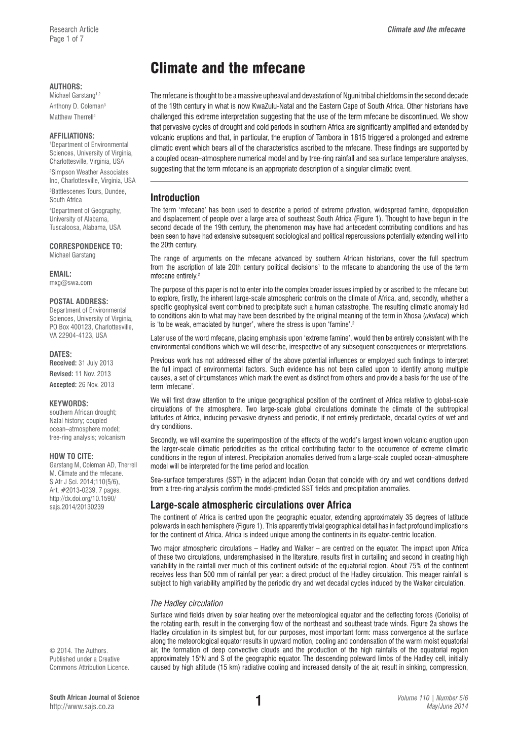 Climate and the Mfecane Page 1 of 7