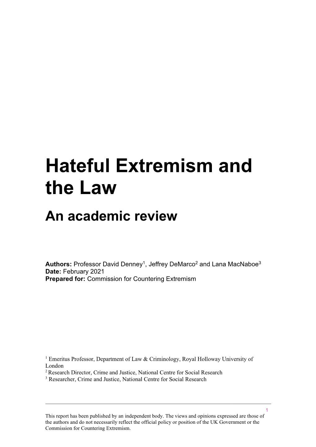 Hateful Extremism and the Law an Academic Review