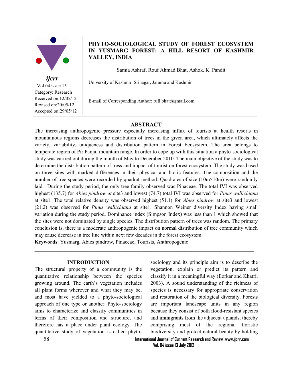 58 Abstract Phyto-Sociological Study