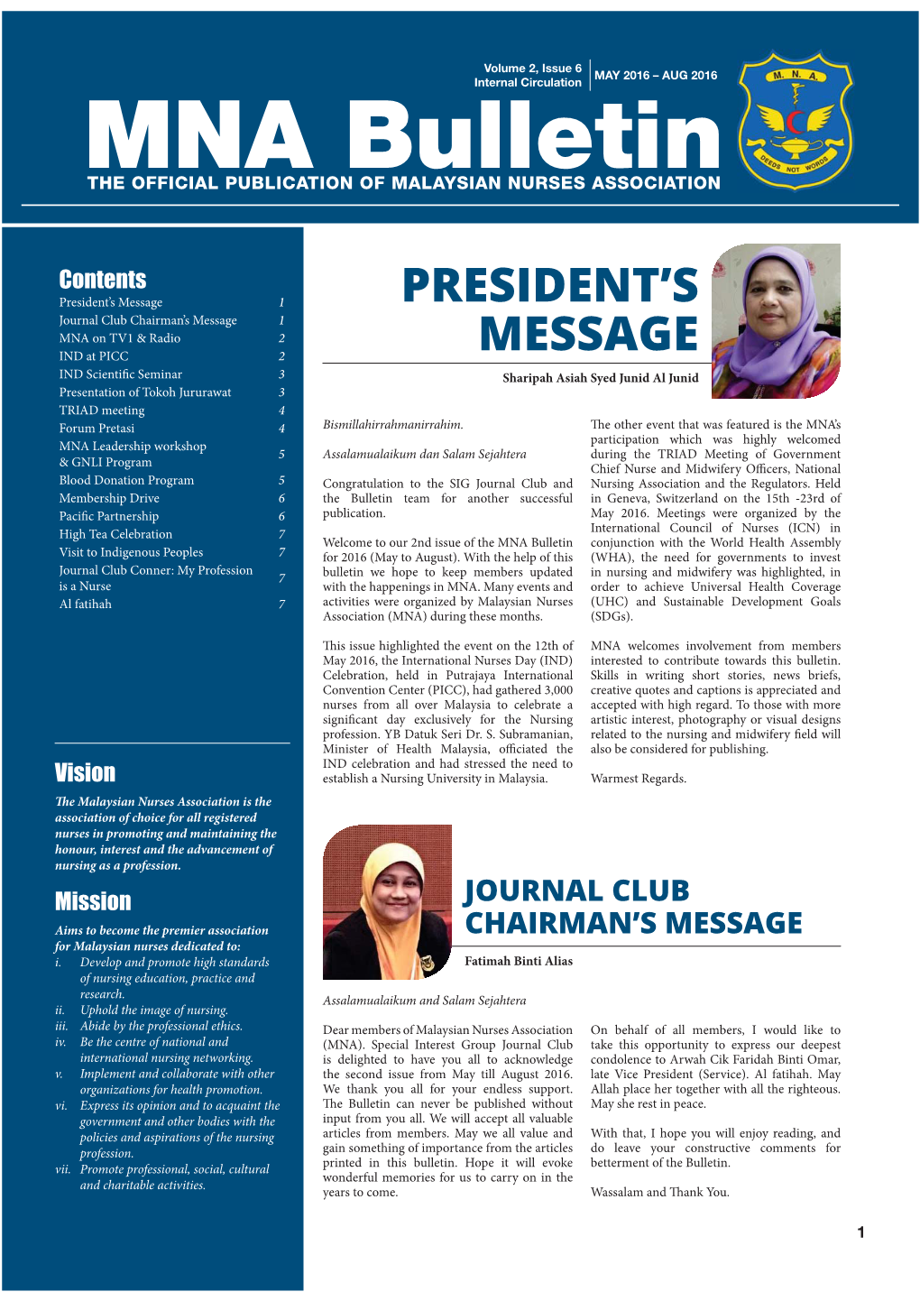 MNA Bulletininternal Circulation the OFFICIAL PUBLICATION of MALAYSIAN NURSES ASSOCIATION