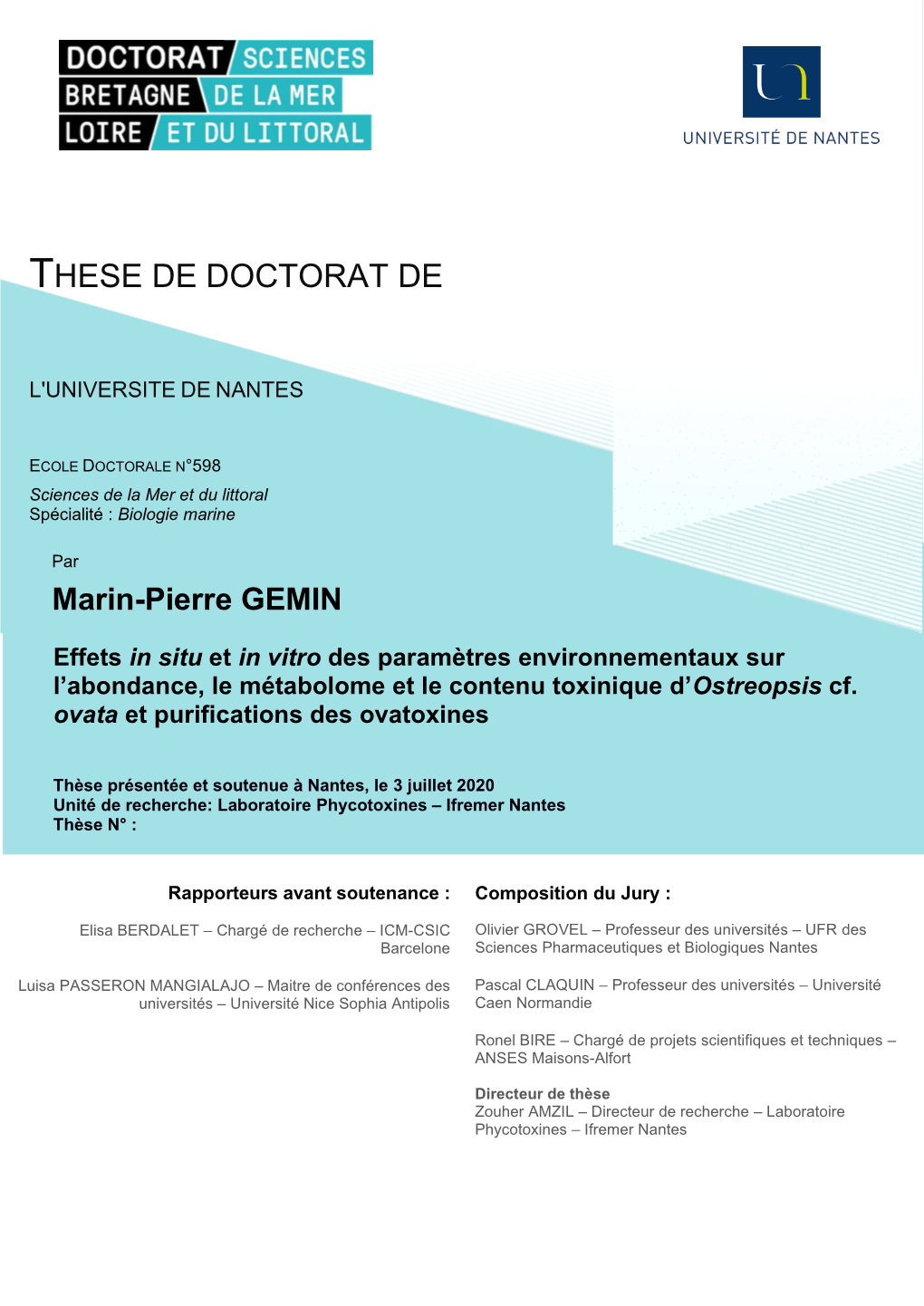 Effets in Situ Et in Vitro Des Paramètres Environnementaux Sur L'abondance