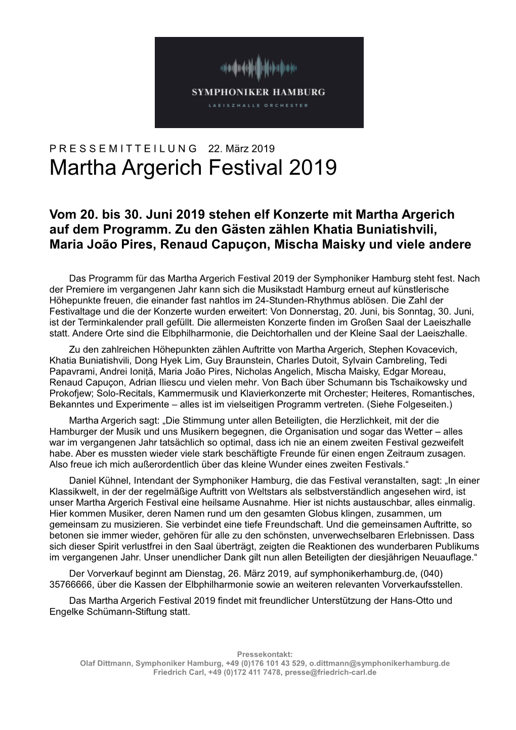 Martha Argerich Festival 2019