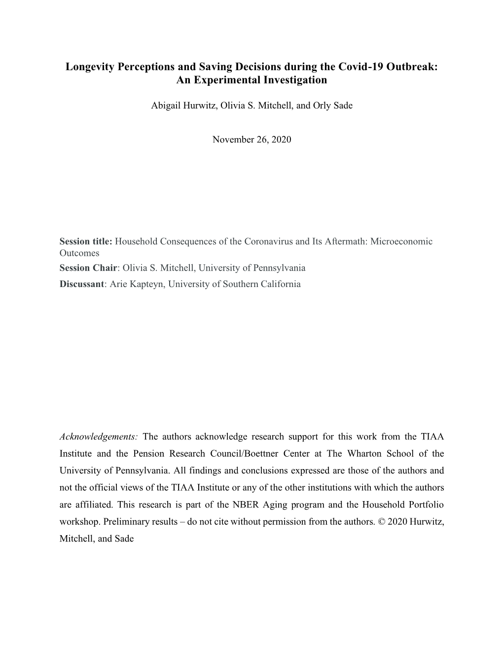 Longevity Perceptions and Saving Decisions During the Covid-19 Outbreak: an Experimental Investigation