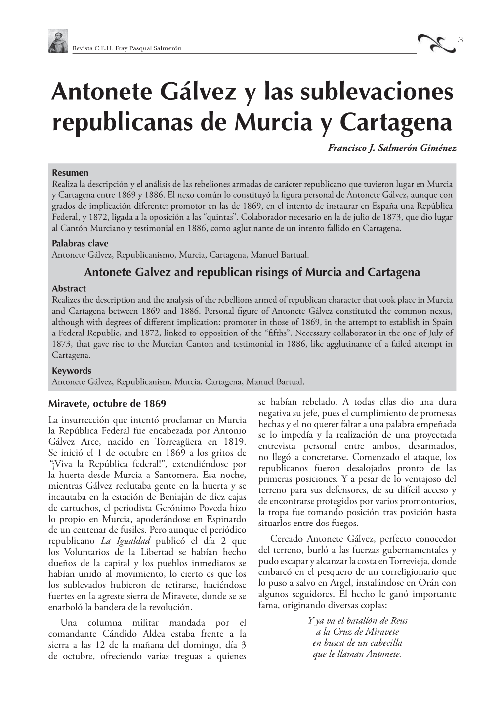 Antonete Gálvez Y Las Sublevaciones Republicanas De Murcia Y Cartagena Francisco J
