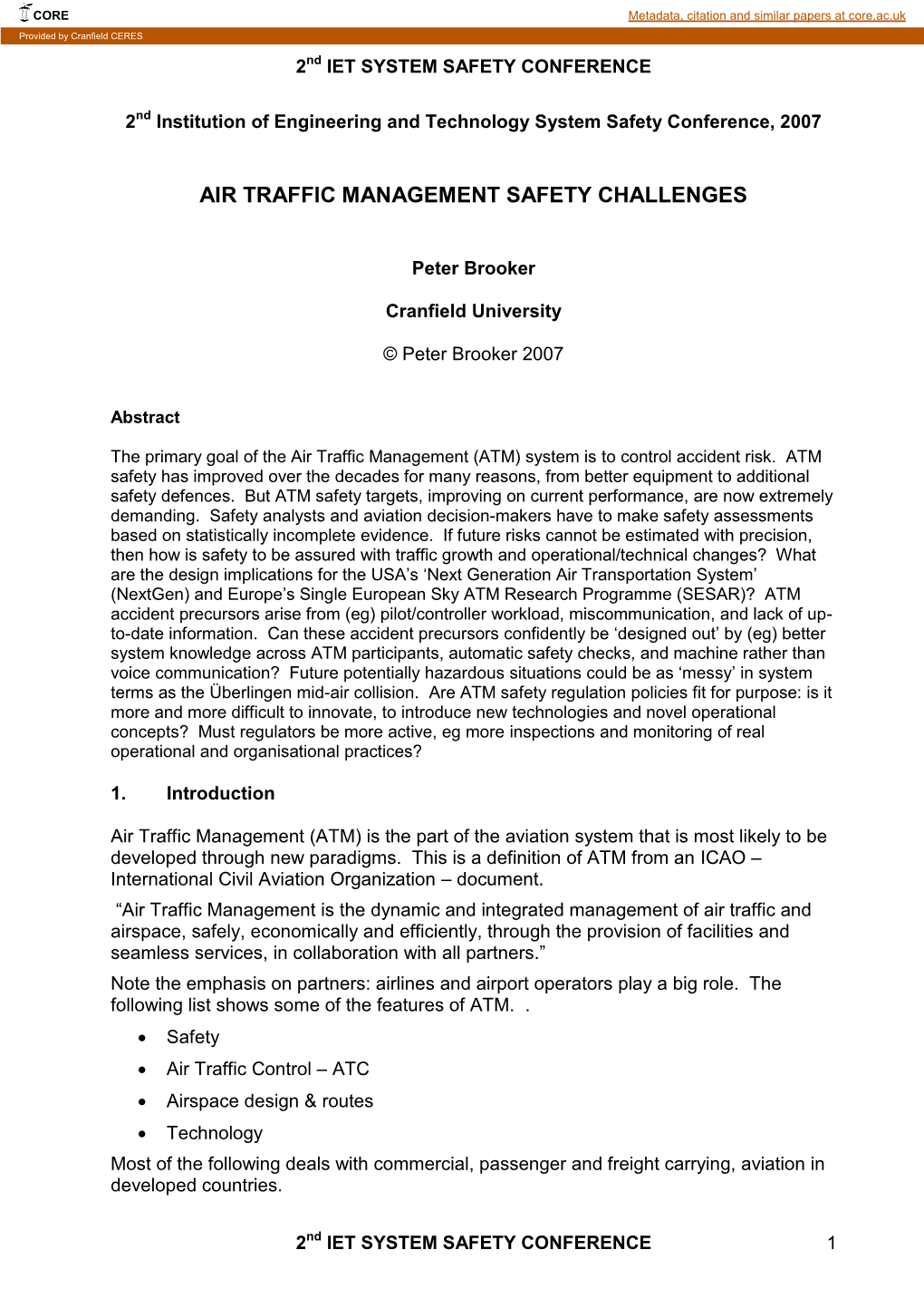 Air Traffic Management Safety Challenges