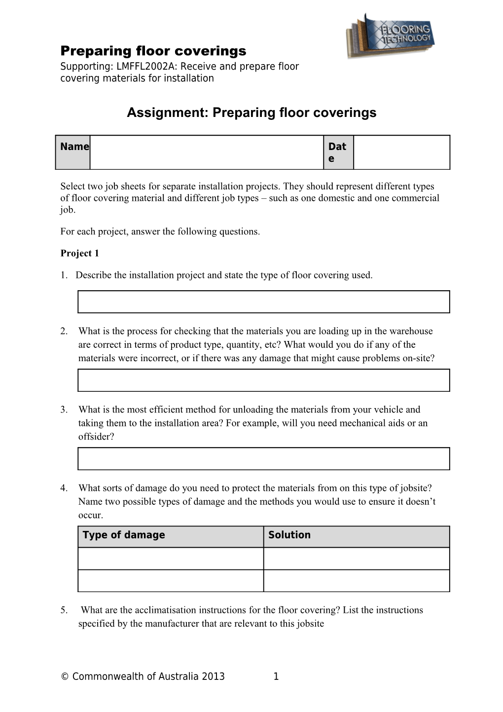 Assignment: Preparing Floor Coverings