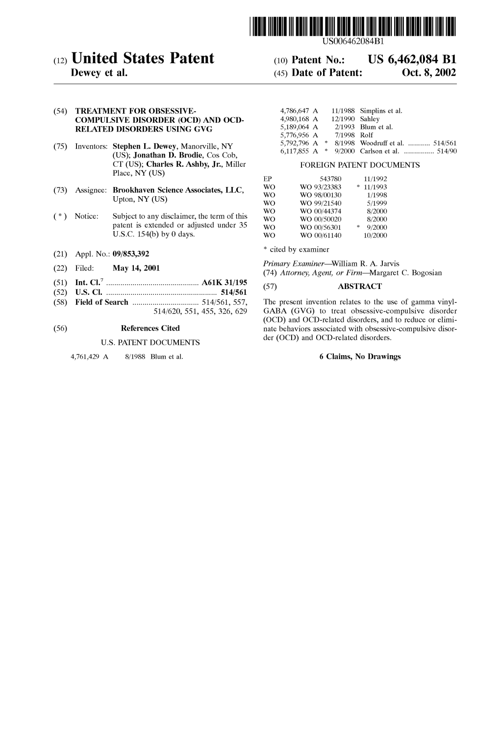 (12) United States Patent (10) Patent No.: US 6,462,084 B1 Dewevy Et Al