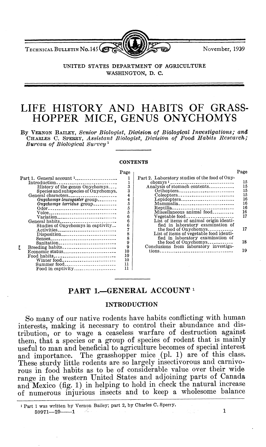 Life History and Habits of Grass- Hopper Mice, Genus Onychomys