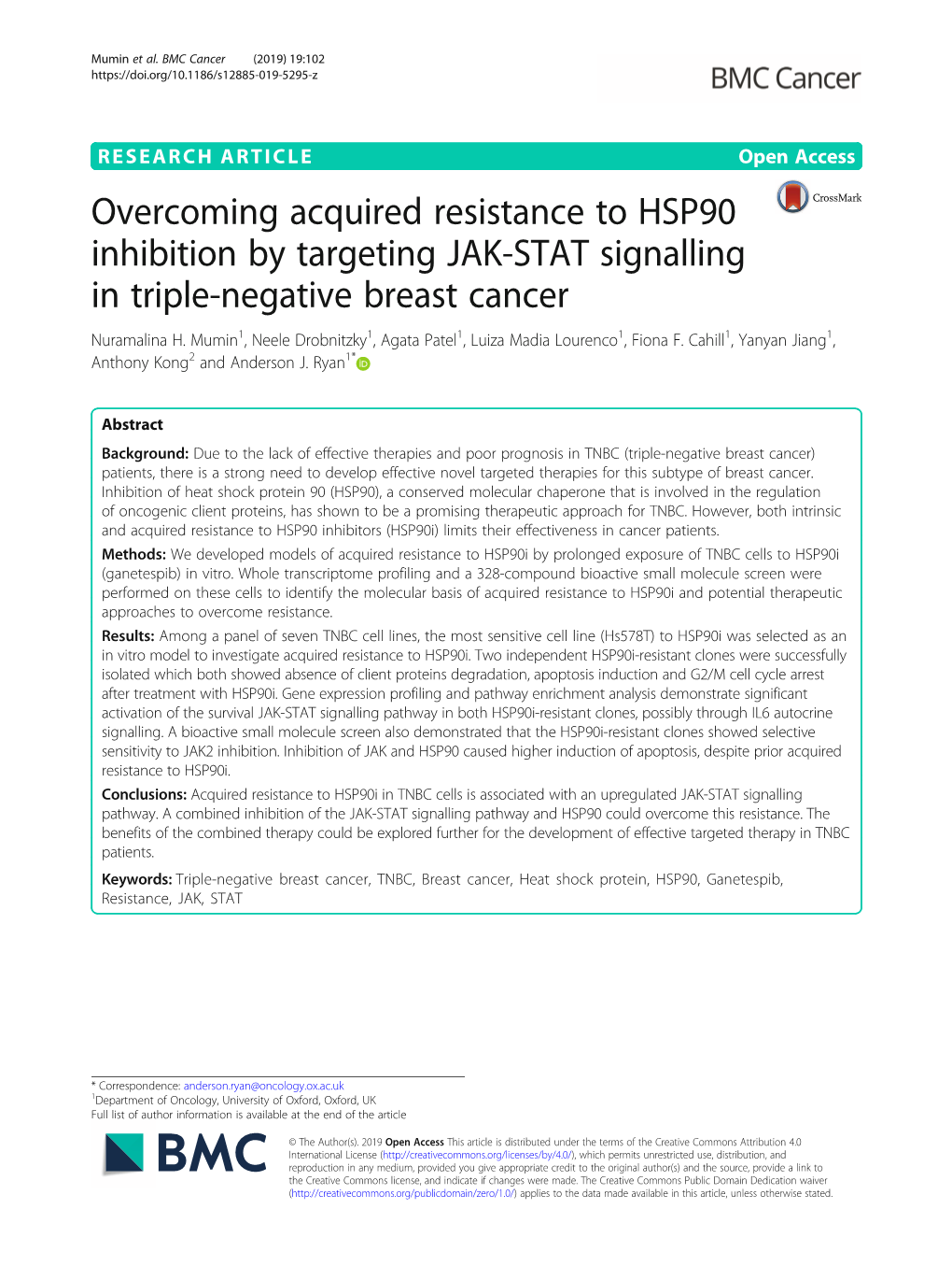 Overcoming Acquired Resistance to HSP90 Inhibition by Targeting JAK-STAT Signalling in Triple-Negative Breast Cancer Nuramalina H