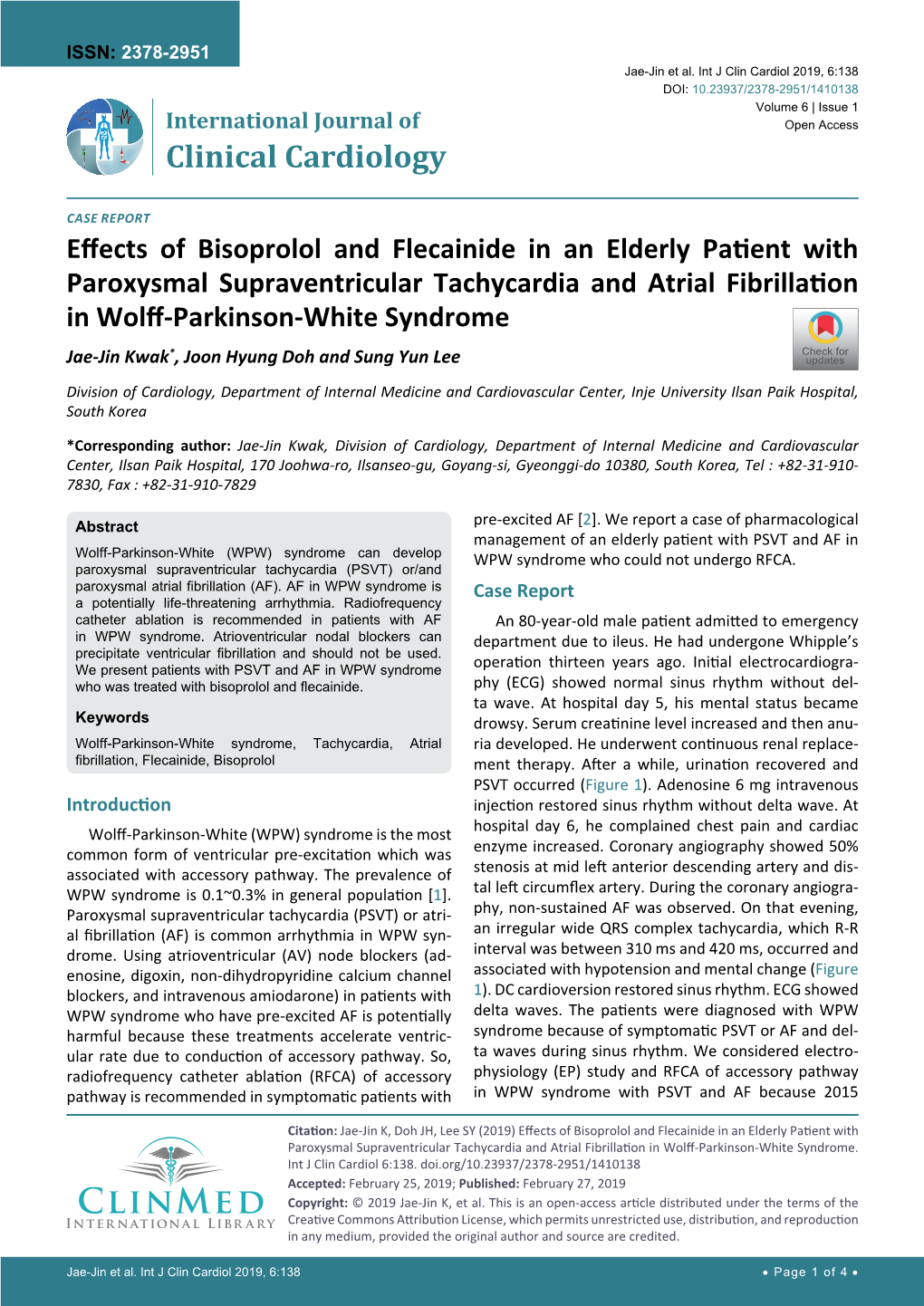 Effects of Bisoprolol and Flecainide in an Elderly Patient with Paroxysmal Supraventricular Tachycardia and Atrial Fibrillation in Wolff-Parkinson-White Syndrome