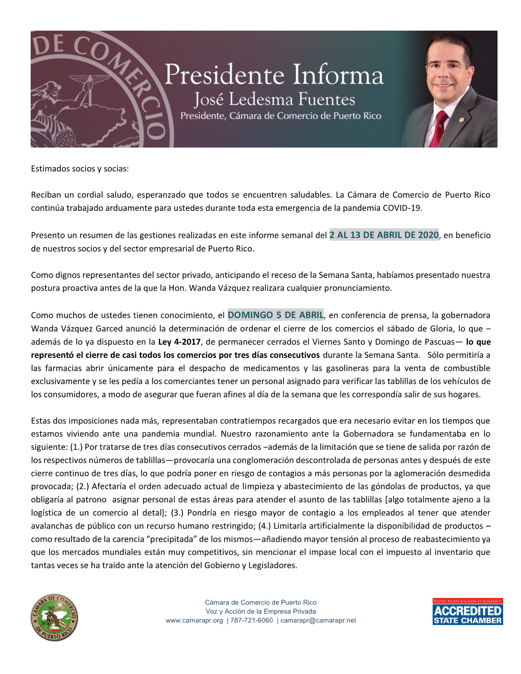 Estimados Socios Y Socias: Reciban Un Cordial Saludo, Esperanzado Que Todos Se Encuentren Saludables. La Cámara De Comercio De