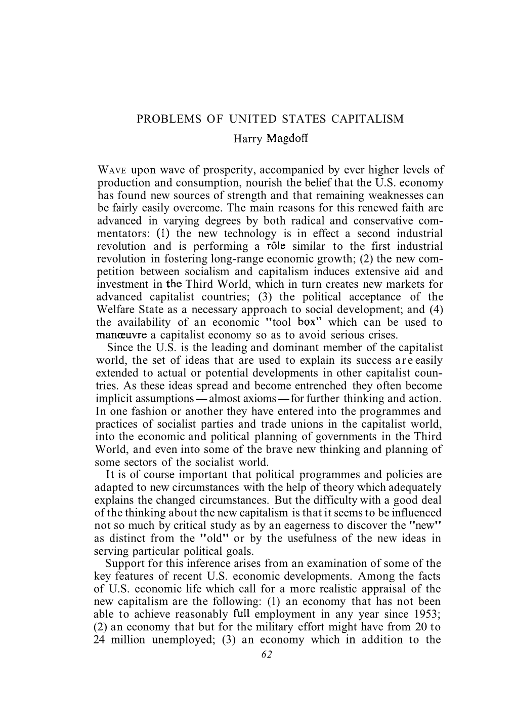 PROBLEMS of UNITED STATES CAPITALISM Harry Magdoff WAVE