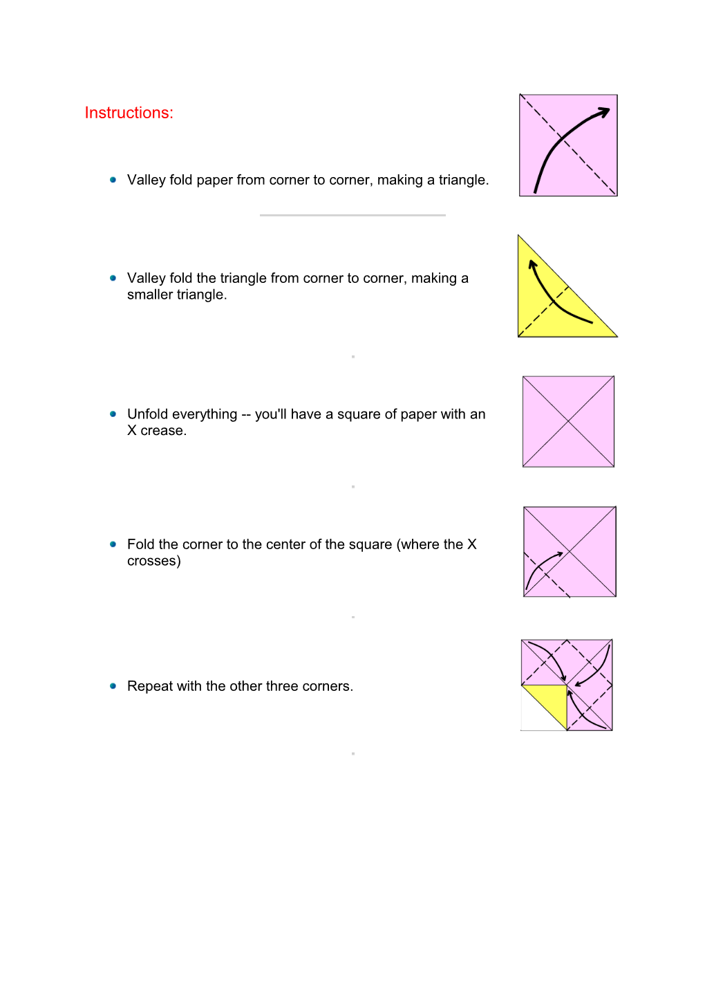 Valley Fold Paper from Corner to Corner, Making a Triangle