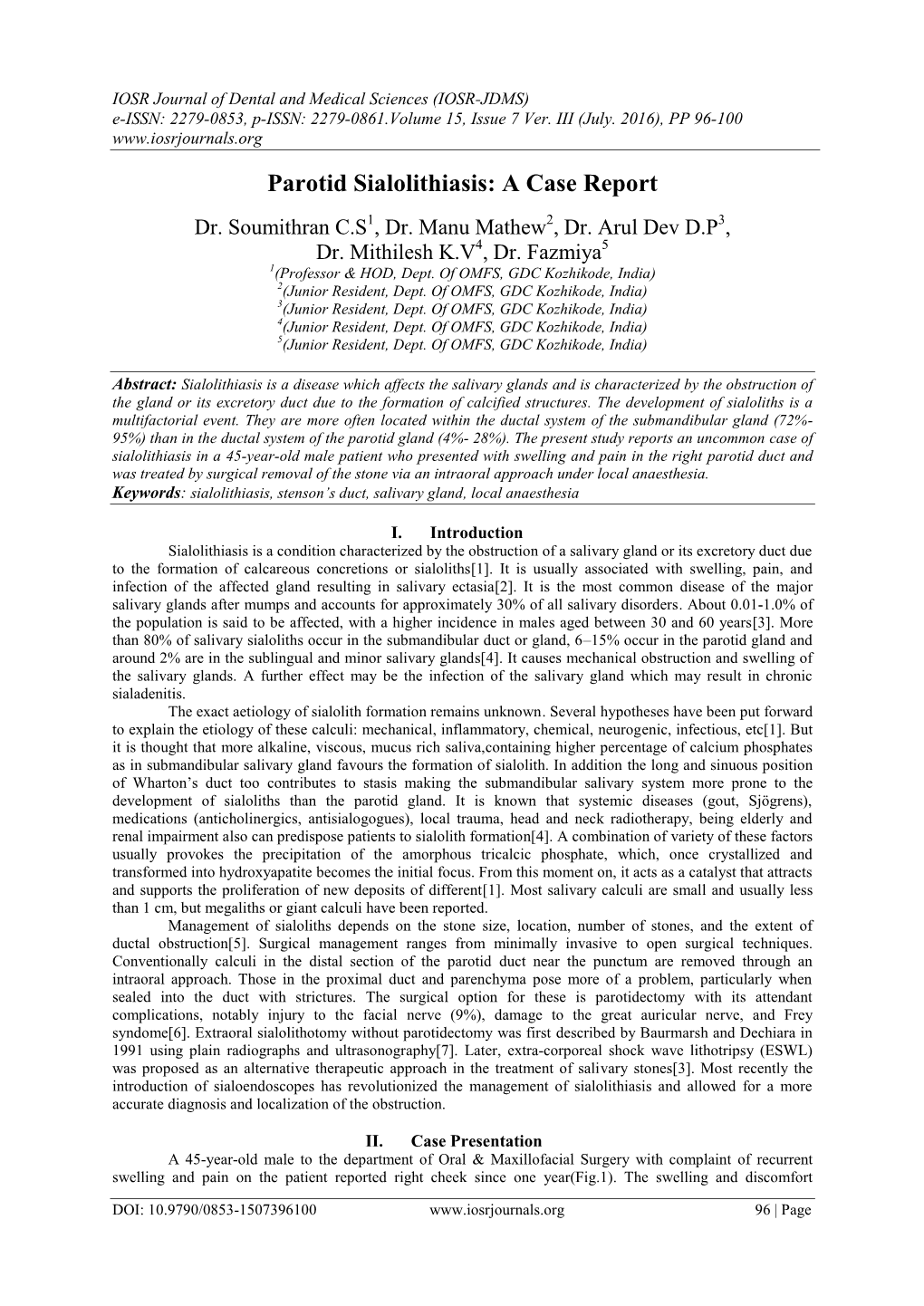 Parotid Sialolithiasis: a Case Report