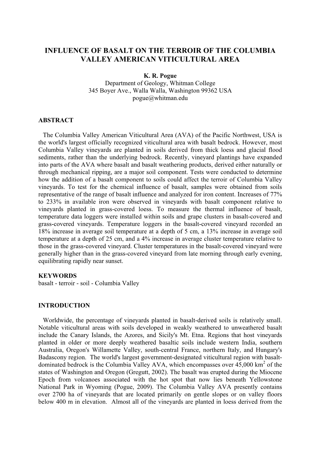 Influence of Basalt on the Terroir of the Columbia Valley American Viticultural Area