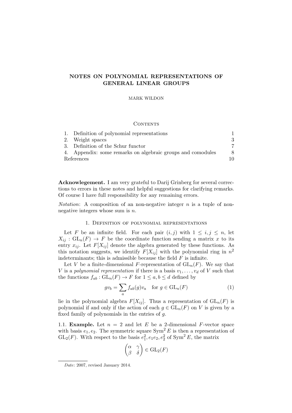 Notes on Polynomial Representations of General Linear Groups