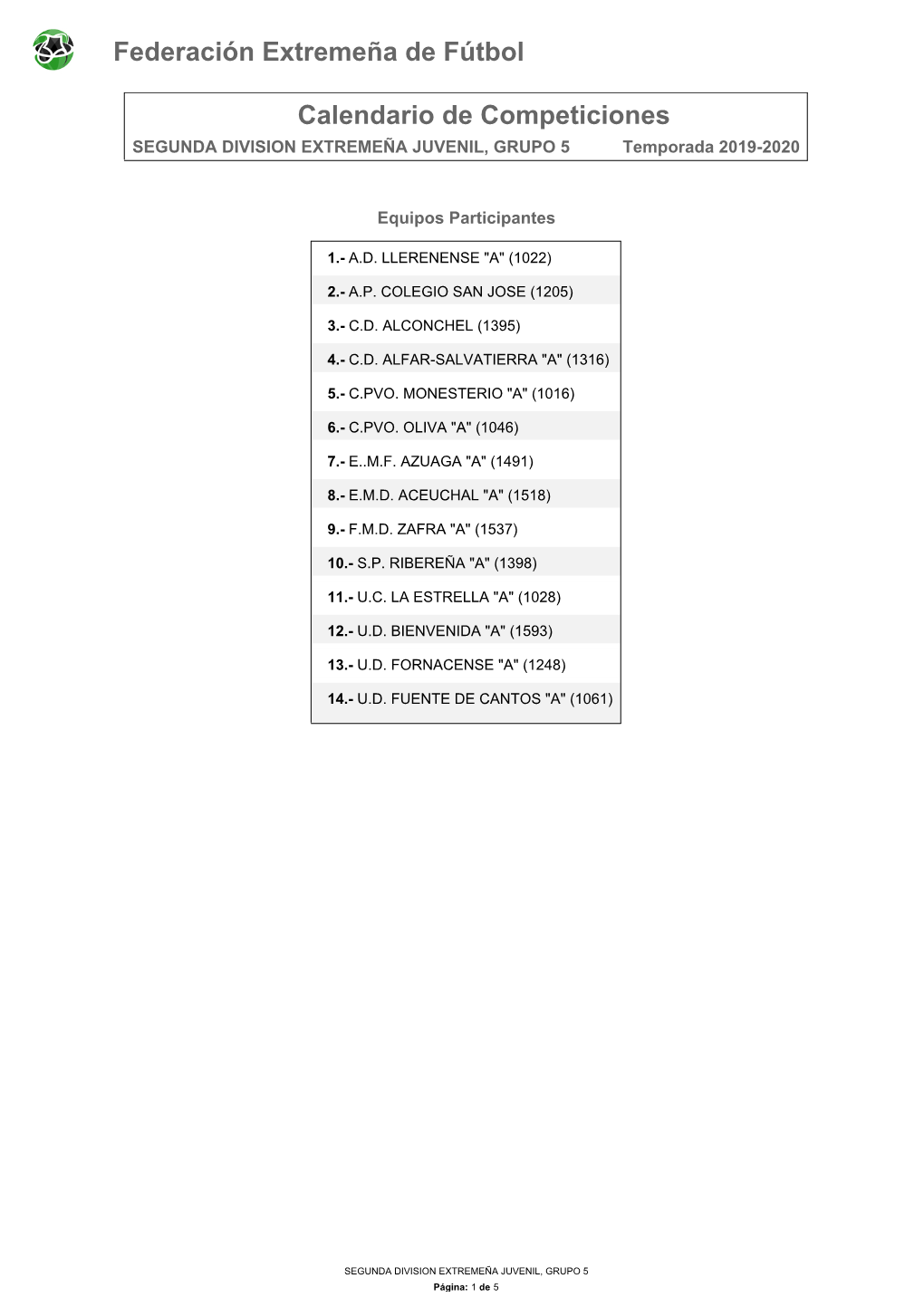 Calendario De Competición