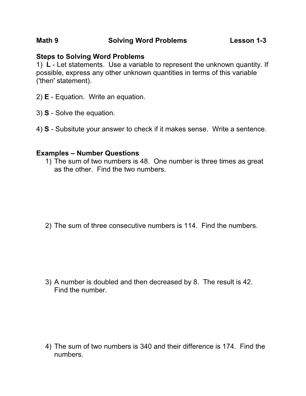 Steps to Solving Word Problems