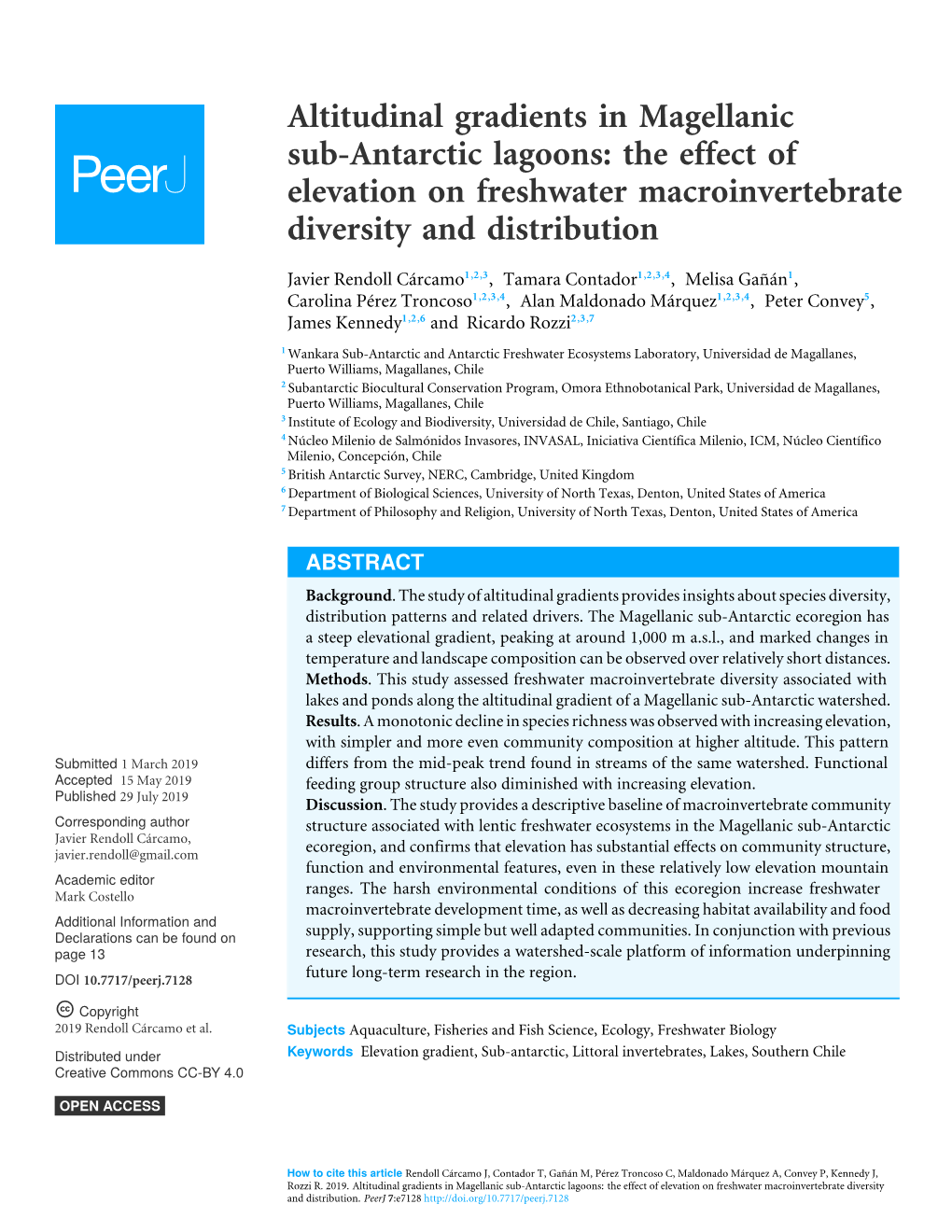 Altitudinal Gradients in Magellanic Sub-Antarctic Lagoons: the Effect of Elevation on Freshwater Macroinvertebrate Diversity and Distribution